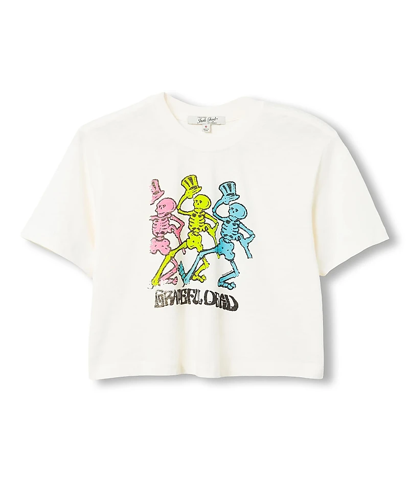Junk Food Clothing Women's Grateful Dead Dancing Skeletons Crop Mock Neck Tee