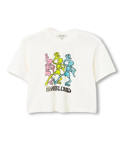 Junk Food Clothing Women's Grateful Dead Dancing Skeletons Crop Mock Neck Tee
