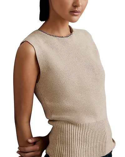 Reiss Necklace Trim Knit Top