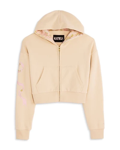 Girls' Dylan Bow Appliqué Cropped Zip Hoodie - Big Kid