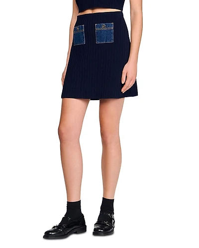 Sandro Mini Knit and Denim Skirt