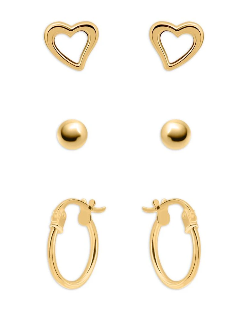 Heart, Sphere & Hoop Earrings, Set of 3