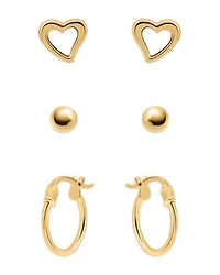 Heart, Sphere & Hoop Earrings, Set of 3