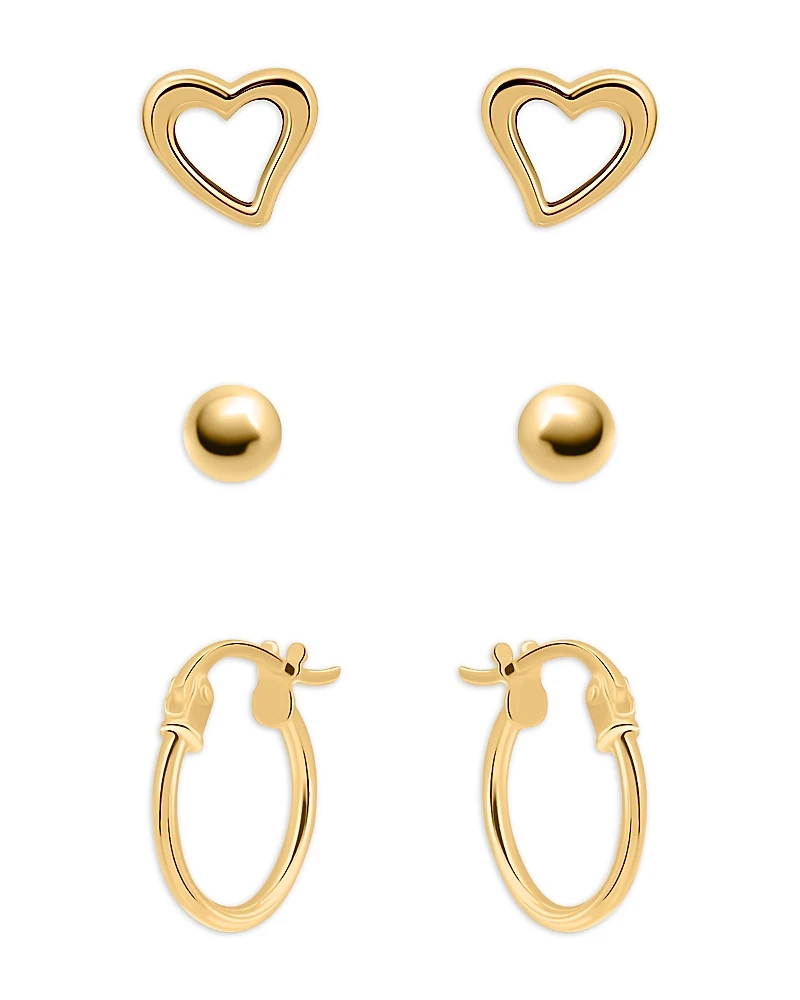 Aqua 18K Gold-Plated Sterling Silver Heart, Sphere & Hoop Earrings, Set of 3