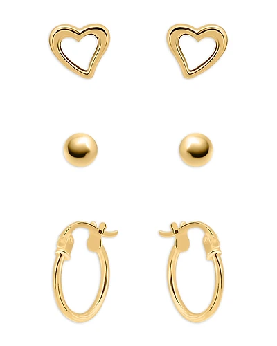 Aqua 18K Gold-Plated Sterling Silver Heart, Sphere & Hoop Earrings, Set of 3