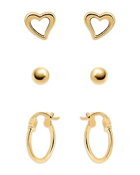 Aqua 18K Gold-Plated Sterling Silver Heart, Sphere & Hoop Earrings, Set of 3