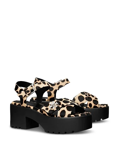 Women's Turnlock Calf Hair Lug Heel Platform Sandals