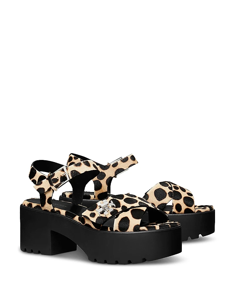 Tory Burch Women's Turnlock Calf Hair Lug Heel Platform Sandals