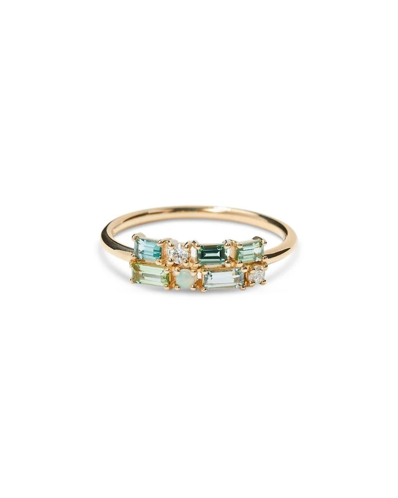 14K Yellow Gold Tourmaline & Diamond Brick Ring