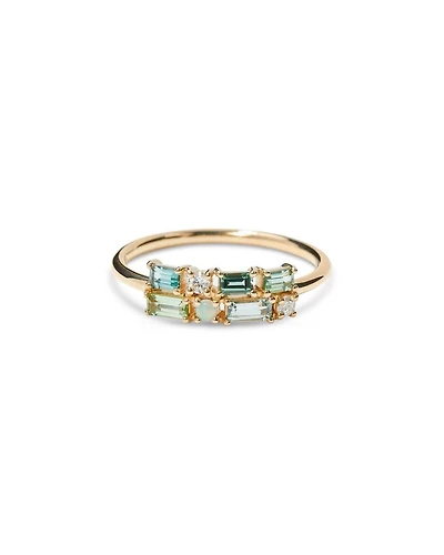 14K Yellow Gold Tourmaline & Diamond Brick Ring