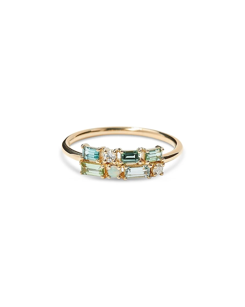 Wwake 14K Yellow Gold Tourmaline & Diamond Brick Ring