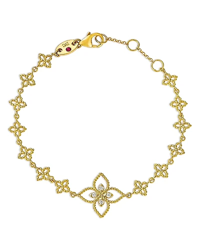 Roberto Coin 18K Yellow Gold Principessa Diamond Flower Link Bracelet