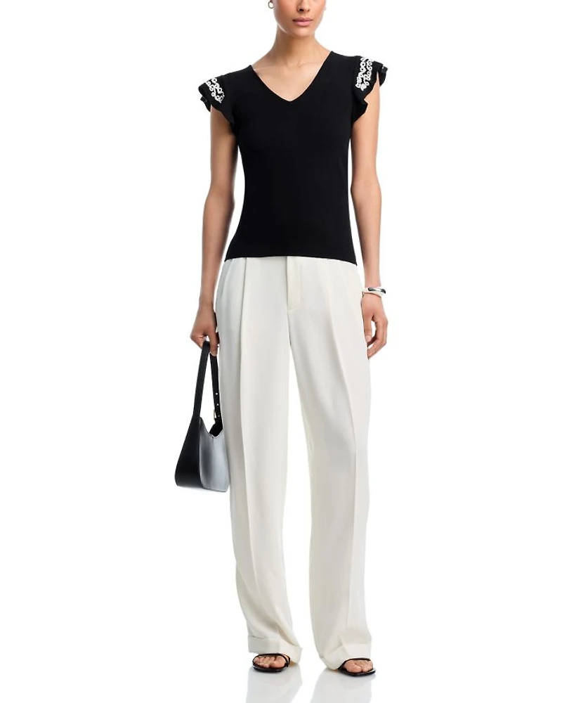 V Neck Flutter Sleeve Sweater