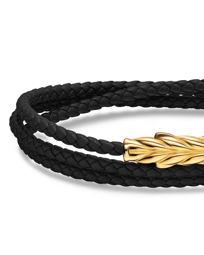 Chevron Triple Wrap Bracelet Black Leather with 18K Yellow Gold, 3mm