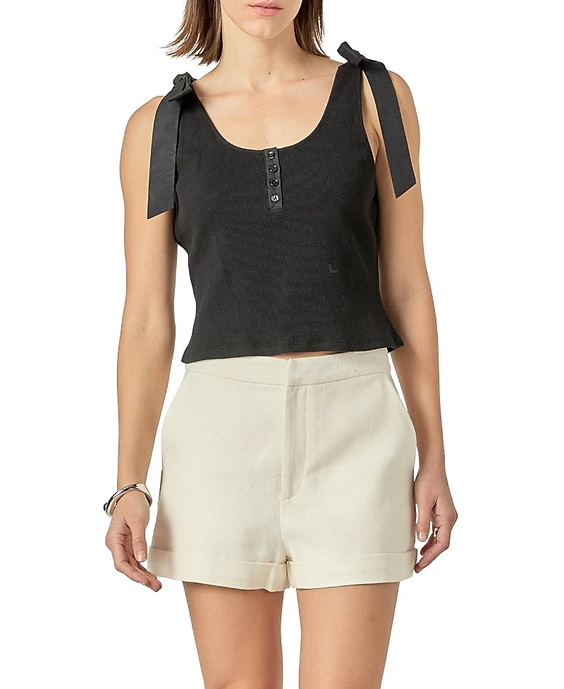 English Factory Women's Mixed Media Bow Tie Ribbed Henley