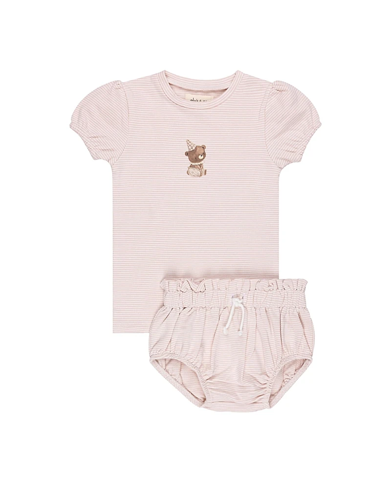 Ely's & Co. Girls' Organic Bear Collection French Terry Tee and Short Set - Baby, Little Kid