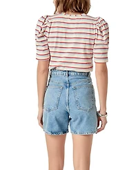 Women's Stripe Knit Puff Sleeve Top