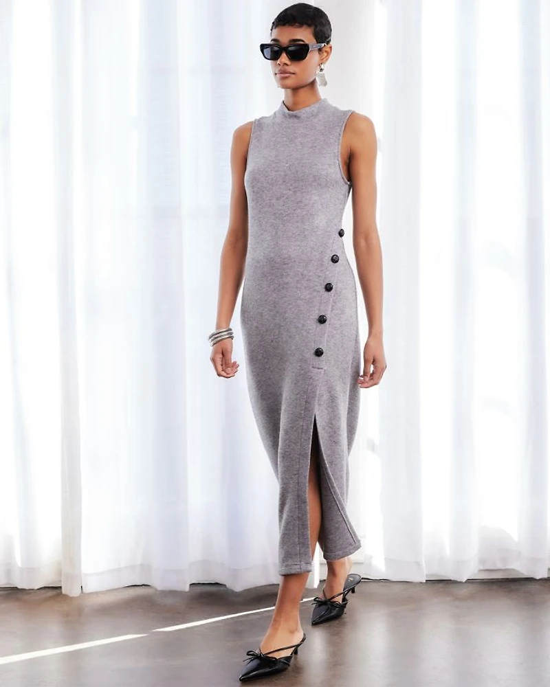Lauren Button Detail Midi Dress