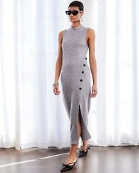 Lauren Button Detail Midi Dress