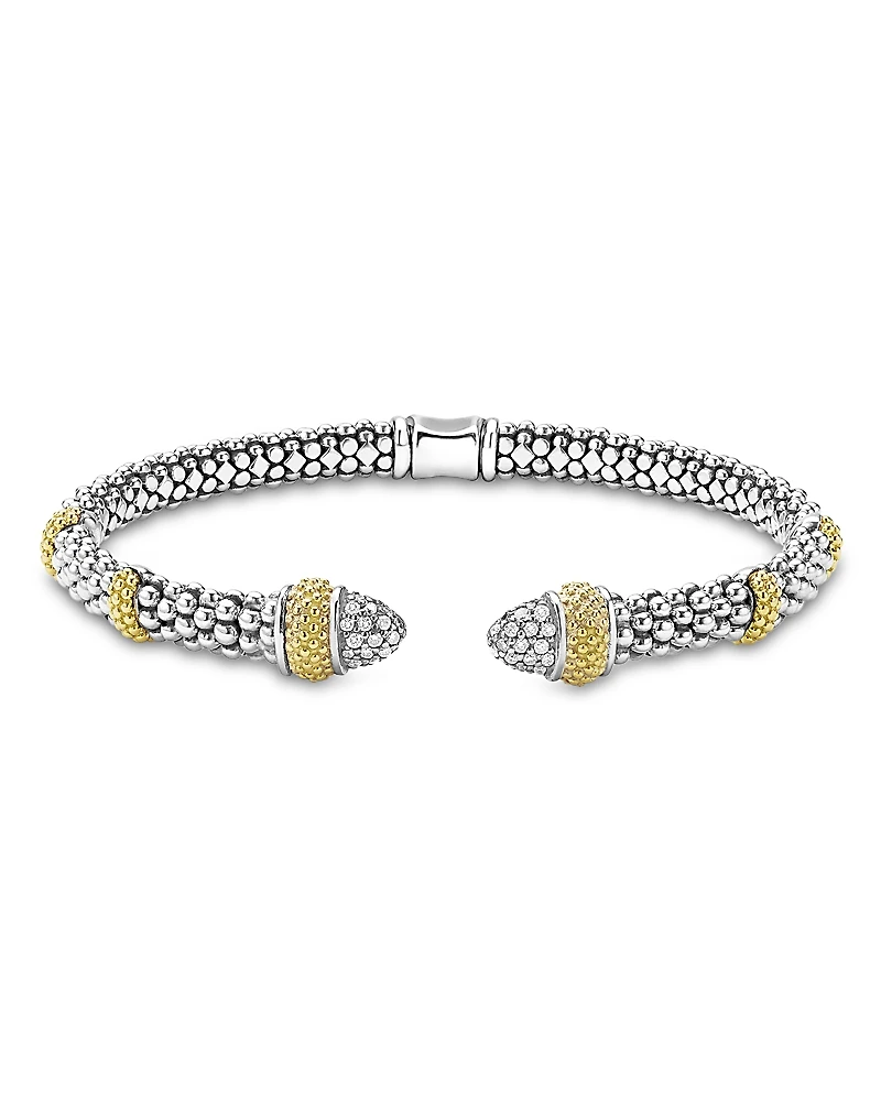 Lagos 18K Yellow Gold & Sterling Silver Caviar Lux Diamond Beaded Cuff Bracelet