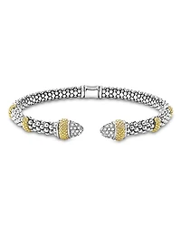 Lagos 18K Yellow Gold & Sterling Silver Caviar Lux Diamond Beaded Cuff Bracelet