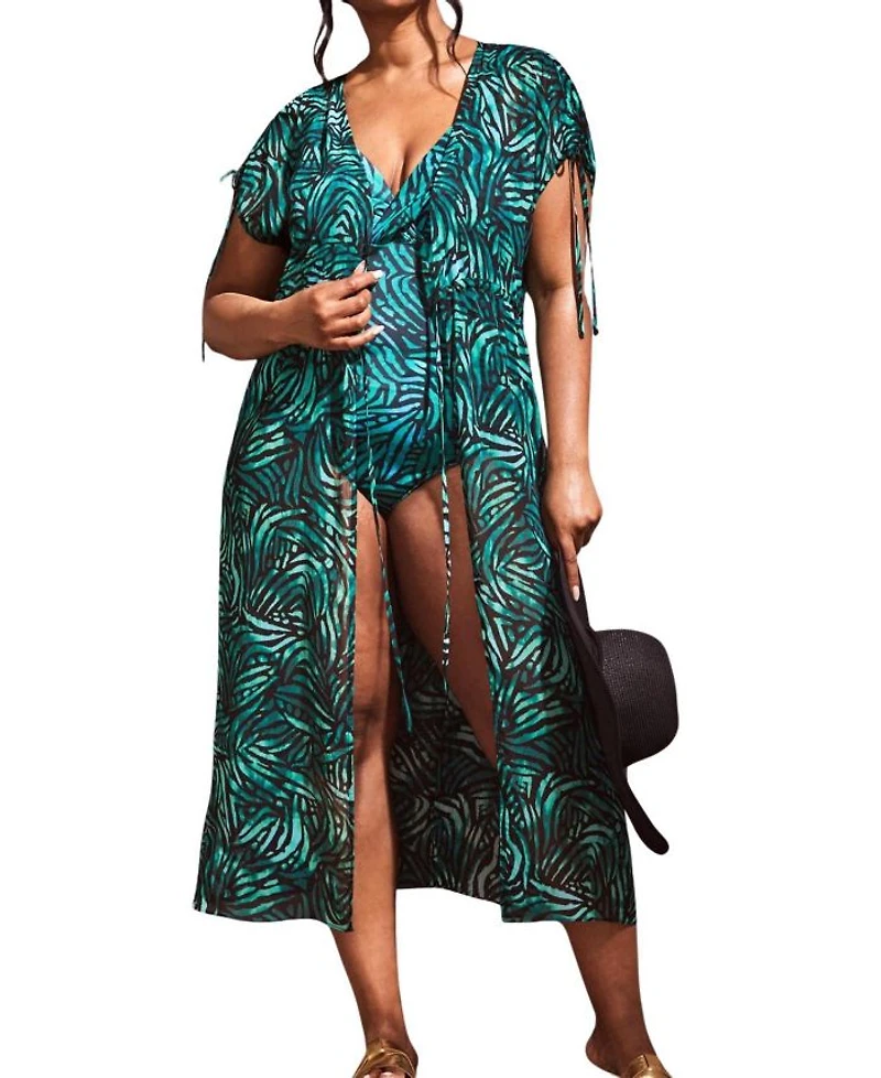 Abstract Drawstring Shoulder Kimono