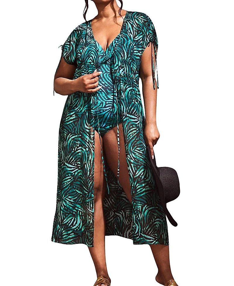 Live Unlimited Abstract Drawstring Shoulder Kimono