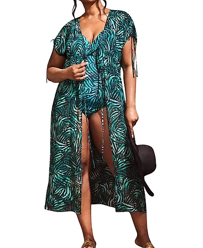 Live Unlimited Abstract Drawstring Shoulder Kimono