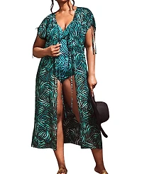 Live Unlimited Abstract Drawstring Shoulder Kimono