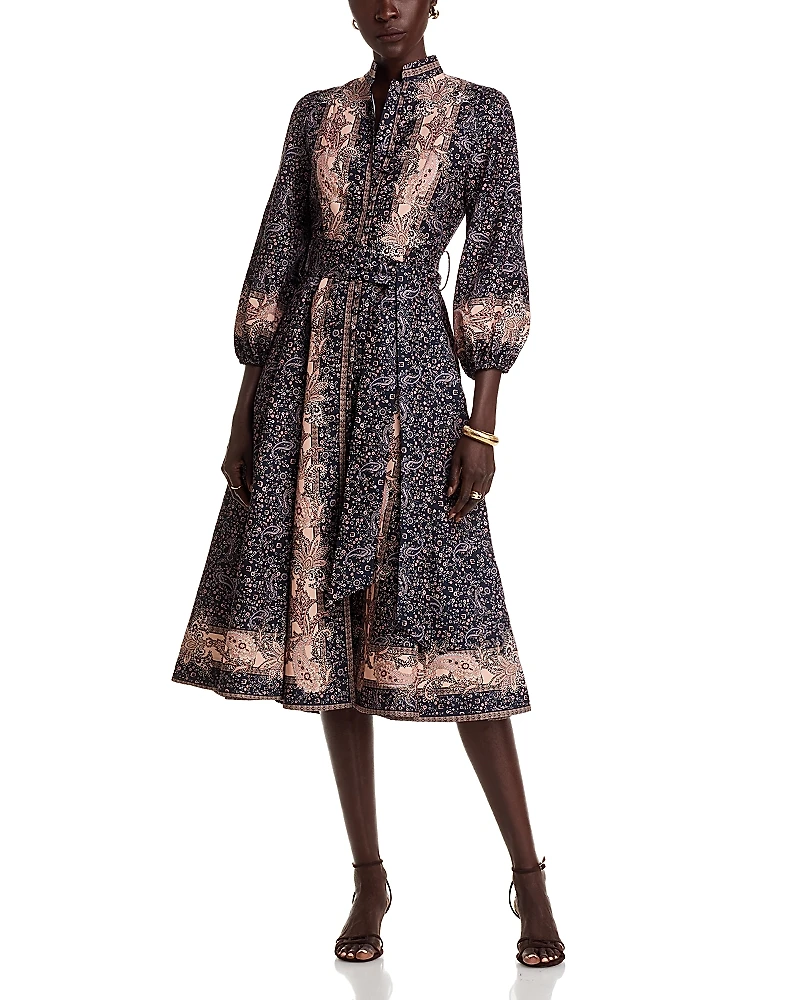 Nancy Yang Mandarin Collar Midi Dress