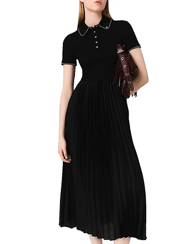 Maje Polo Collar Pleated Maxi Dress
