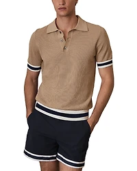 Reiss Callie Striped Cuff Perforated Polo Shirt