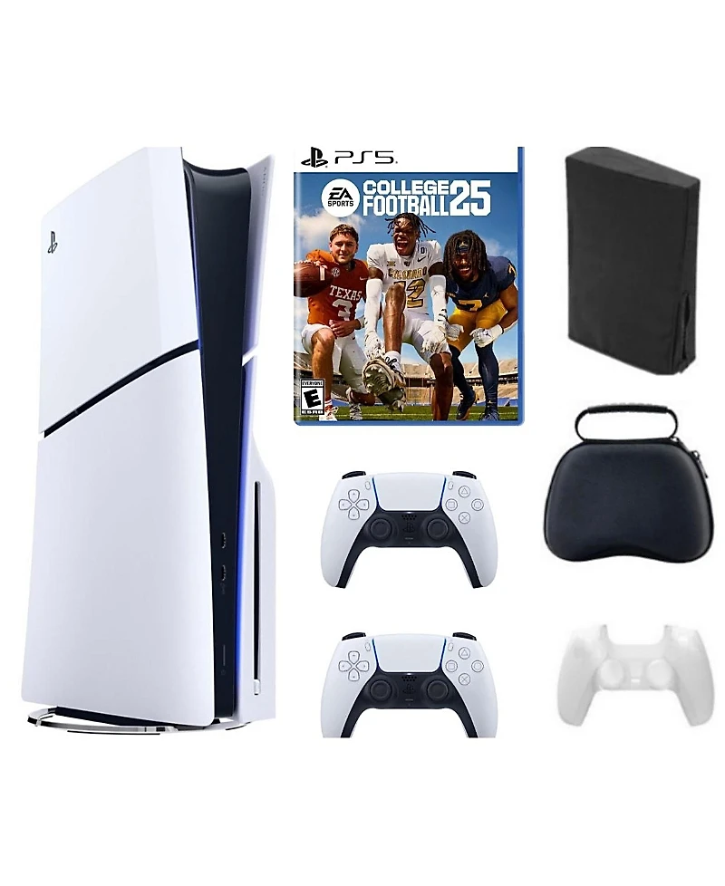 Sony PS5 Playstation 5 Slim Disc Bundle with Accessories, Extra Controller and College Football 25 Game