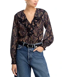 Aqua Paisley Ruffled Boho Blouse - Exclusive
