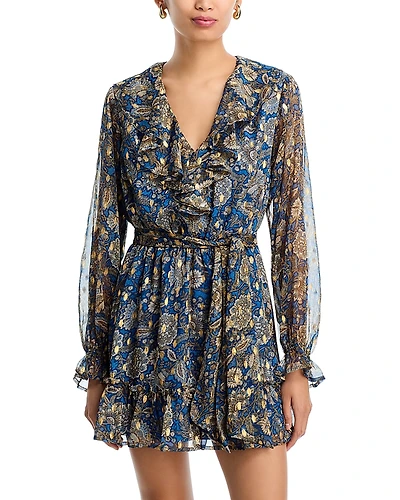 Aqua Metallic Ruffle Trim Boho Dress - Exclusive