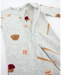 Unisex Baseball Print Zipper Footie - Baby