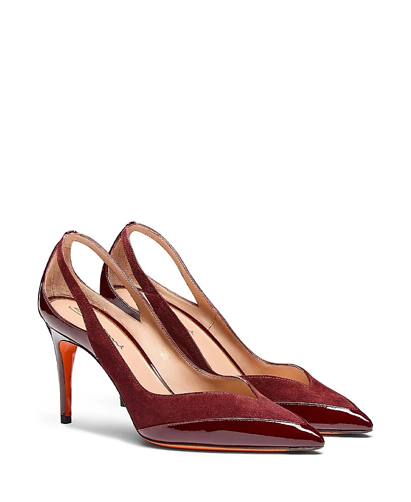 Santoni Women's Patent Leather and Suede High-Heel Pumps