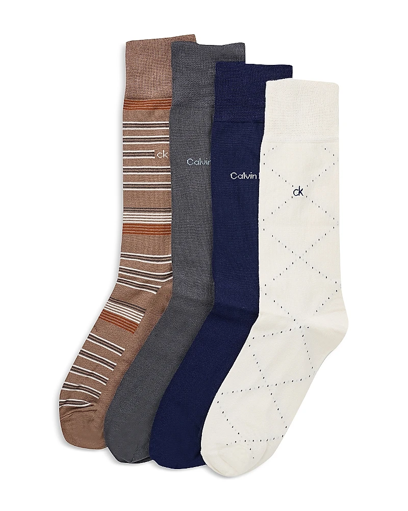 Calvin Klein Logo Dress Crew Socks, Pack of 4