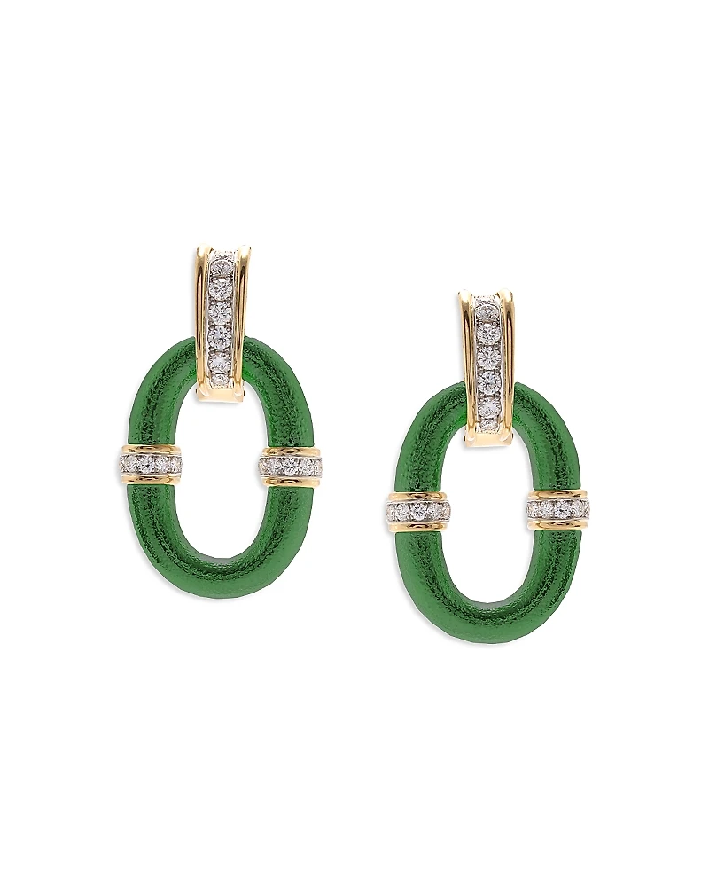 David Webb Diamond Enamel Oval Link Earrings