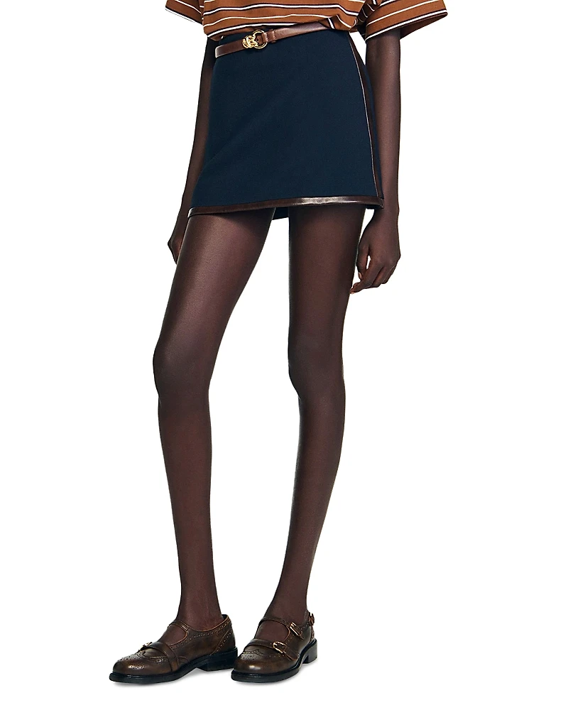 Sandro Leather Trim Mini Skirt