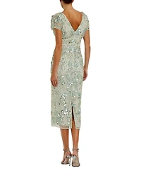Embellished Mesh Cap Sleeve Midi Dress