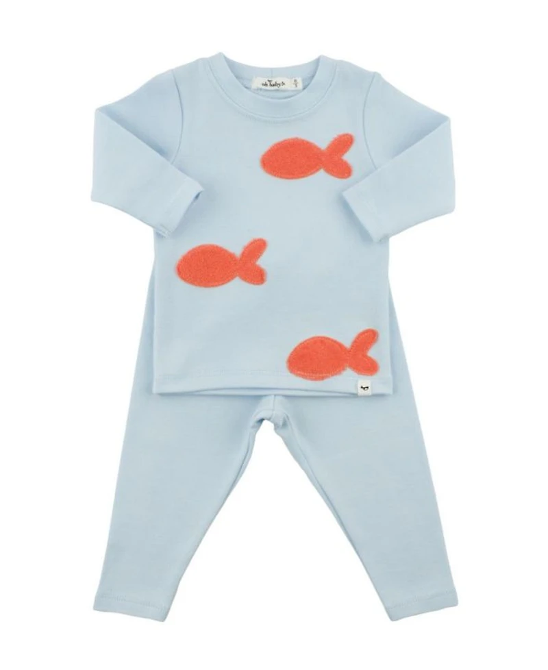 Unisex Goldfish Coral Applique 2-Piece Tee and Pant Set - Baby