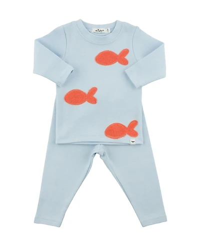 oh baby! Unisex Goldfish Coral Applique 2-Piece Tee and Pant Set - Baby