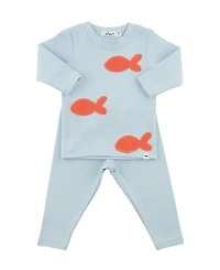 oh baby! Unisex Goldfish Coral Applique 2-Piece Tee and Pant Set - Baby