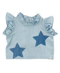 oh baby! Girls' Lola Stars Applique with Ruffle Lyocell Denim Blouse - Baby