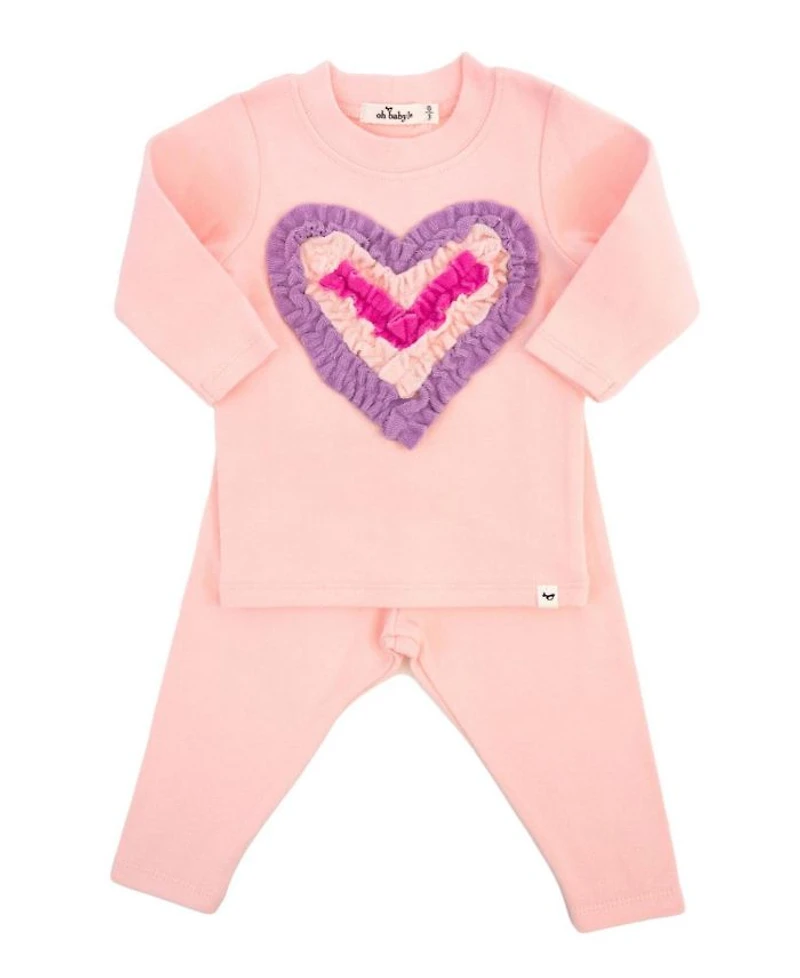 Girls' Multi Ruffle Heart Terry Applique Two Piece Set - Baby