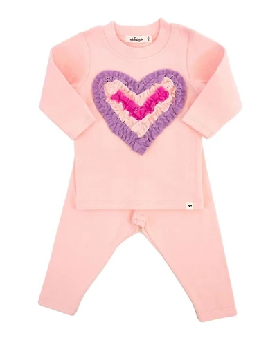 Girls' Multi Ruffle Heart Terry Applique Two Piece Set - Baby
