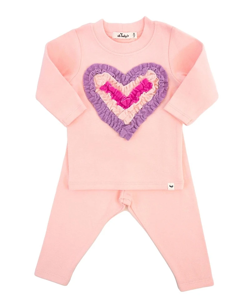 oh baby! Girls' Multi Ruffle Heart Terry Applique Two Piece Set - Baby