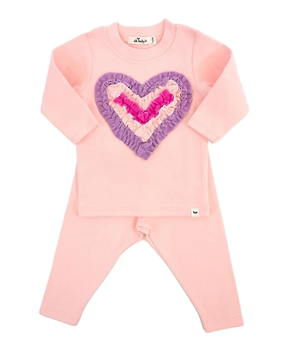 oh baby! Girls' Multi Ruffle Heart Terry Applique Two Piece Set - Baby