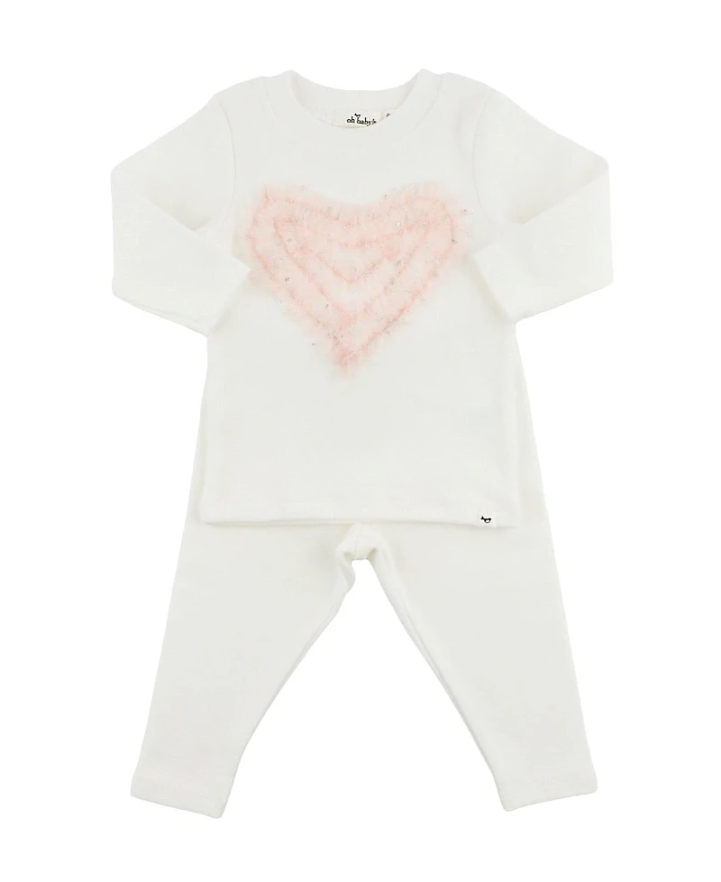 oh baby! Girls' Ruffle Heart Fleck Tulle Applique 2-Piece Set - Baby